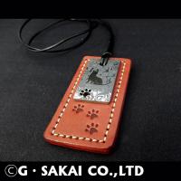 D001 ダマスカスネックレス　革タグ　ネコ